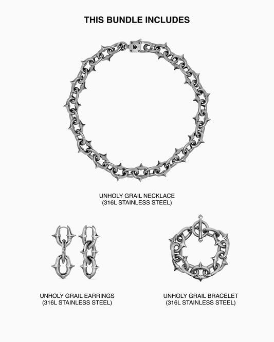 Unholy Grail necklace, bracelet, and earrings bundle-Chain Necklaces- - - Ask & Embla