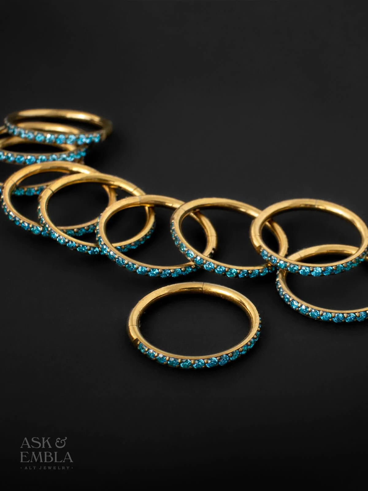 Bejewelled Ring Stacks-Ring Stacks- Gold with Blue Topaz Cubic Zirconia - 10mm - Ask & Embla
