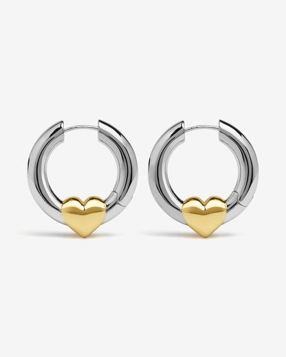 Harrow Heart Earrings-Ear Hoops- Two-toned (Gold and Silver) - - Ask & Embla