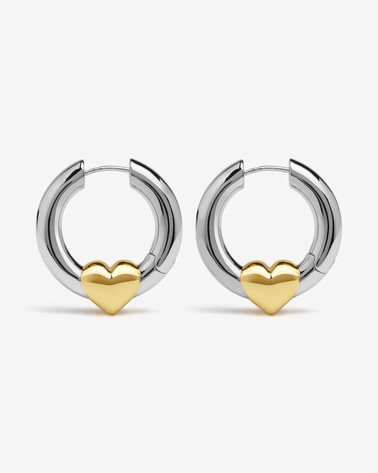 Harrow Heart Earrings-Ear Hoops- Two-toned (Gold and Silver) - - Ask & Embla